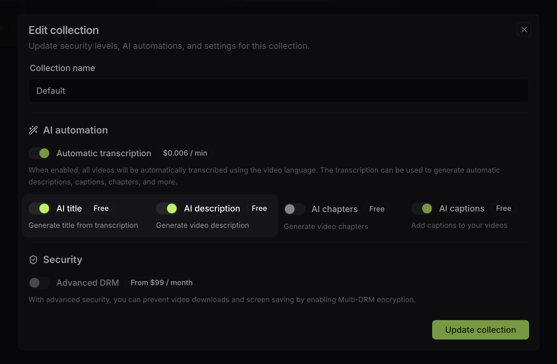 Interface do Nivo mostrando as opções de geração automática com IA para títulos e descrições