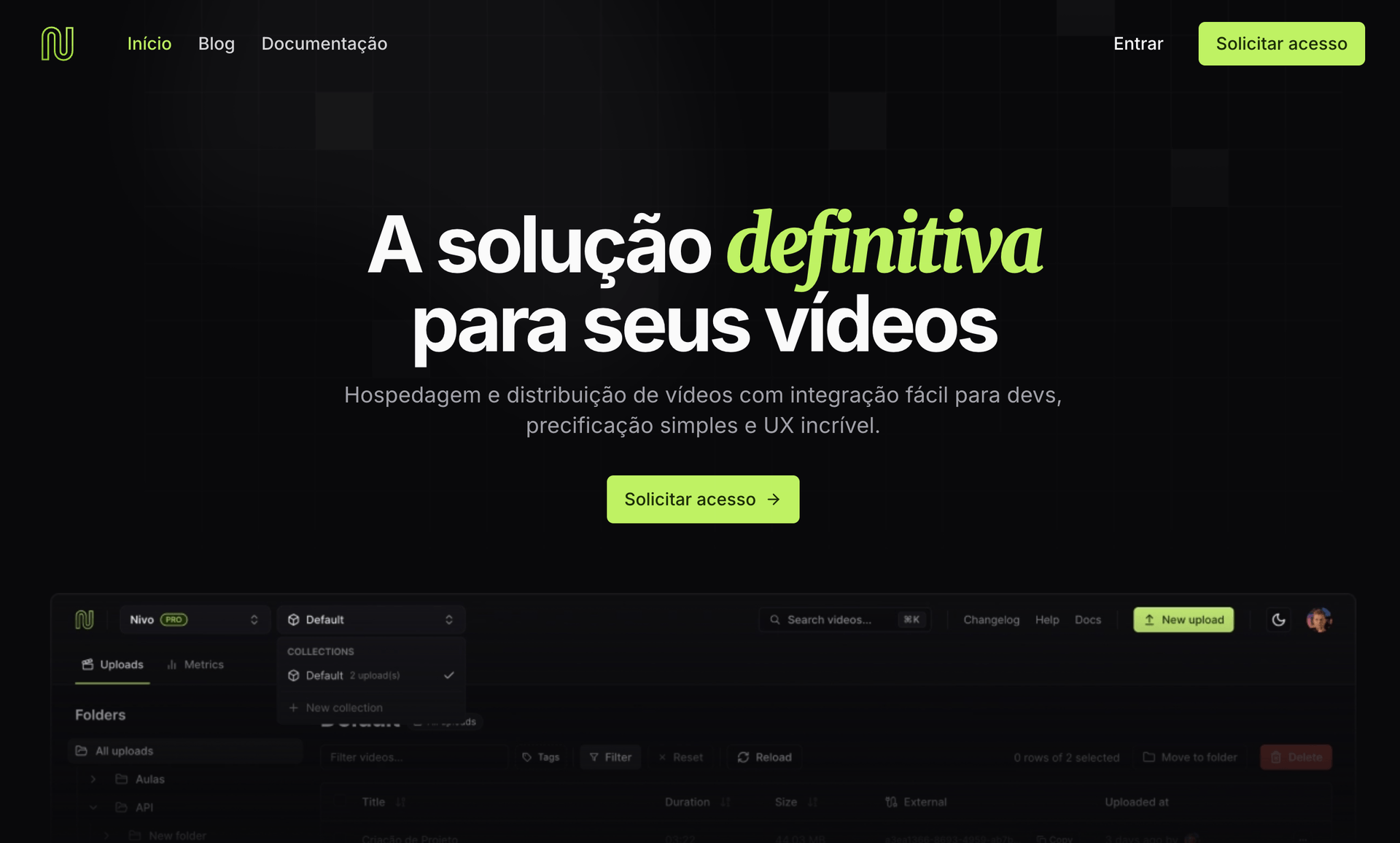 Homepage do novo site institucional do Nivo em nivo.video